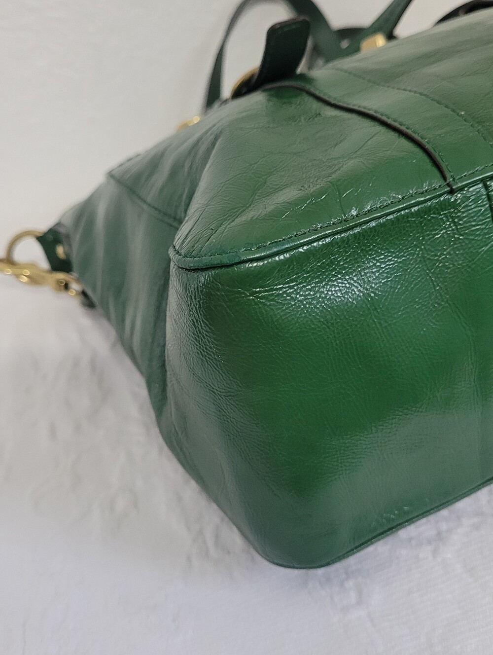 Vintage Coach F14022 Ergo Chelsea Green Patent Leather Pleated Tote Bag Purse - Picture 8 of 16
